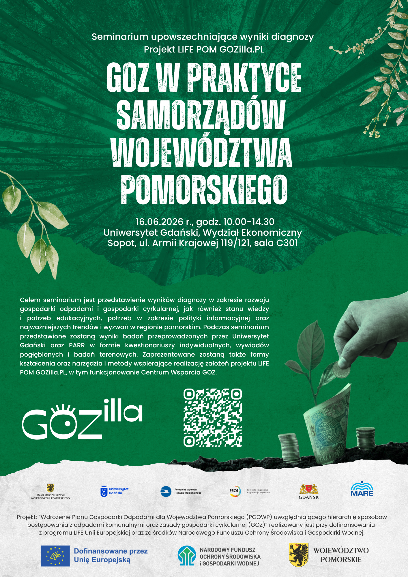 Plakat Ekonomia cyrkularna w projekcie LIFE Pom Gozilla.pl