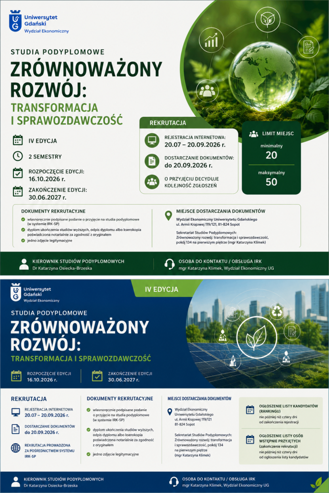 Rekrutacja na studia podyplomowe „Zrównoważony rozwój: transformacja i sprawozdawczość”