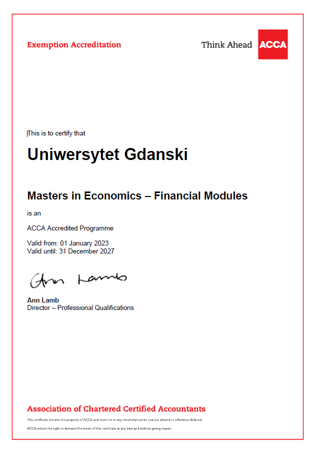 Certificate Master in Economics Financial Modules